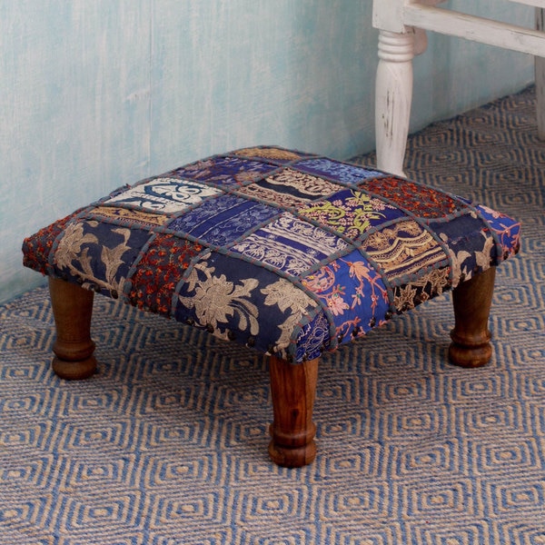 Sheesham Wood Cotton Polyester 'Rajasthan Fantasy' Ottoman (India)