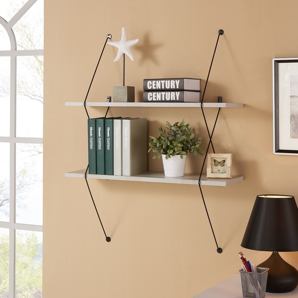 Danya Bâ„¢ Contemporary Two Level Grey Shelving System with Black Wire Brackets