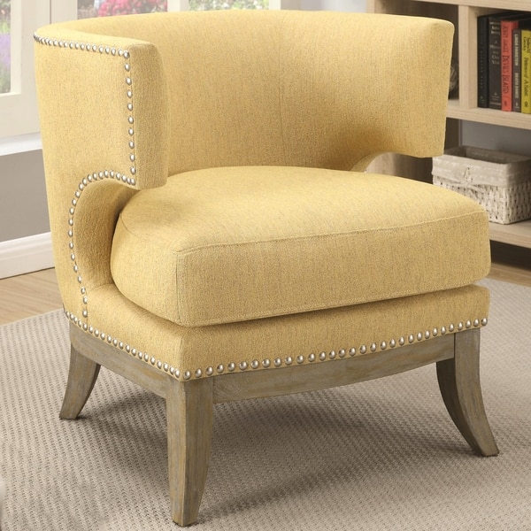 Luxenberg Mid Century Modern Barrel Back Design Yellow Accent Chair with Nailhead Trim