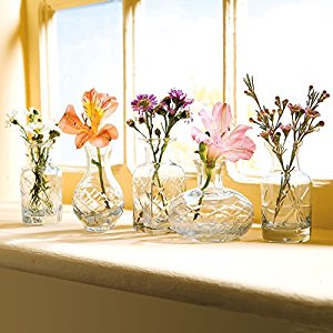 Small Cut Glass Vases In Differing Unique Shapes - Set Of Five
