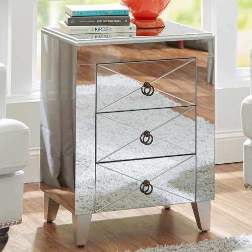 Almandine Mirrored 3 Drawer Side Table 