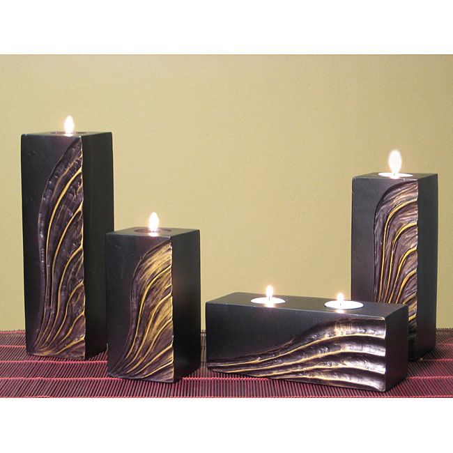 Hand-carved Gold Wave Candle Holders (Set of 4)