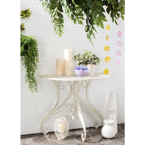 Safavieh Outdoor Living Rustic Annalise Antique White Iron Accent Table