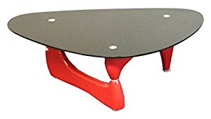 Fab Glass and Mirror Noguchi Style Coffee Table Color with Black Glass Top, Red