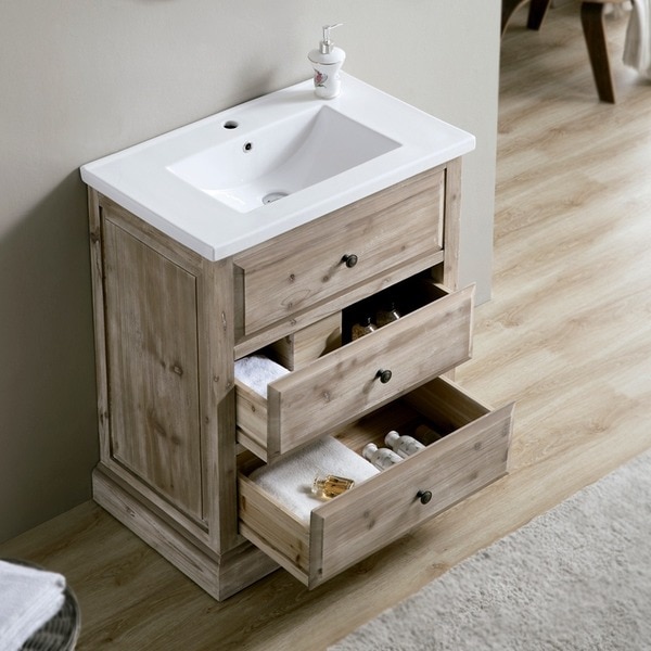 30-inch Single Sink Rustic Bathroom Vanity with Ceramic Sinktop