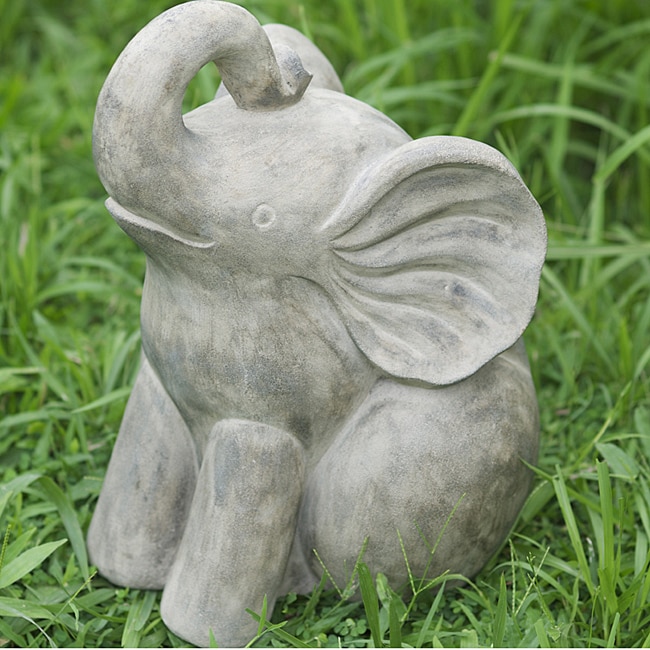 Volcanic Ash Young & Happy Elephant Statue, Handmade in Indonesia