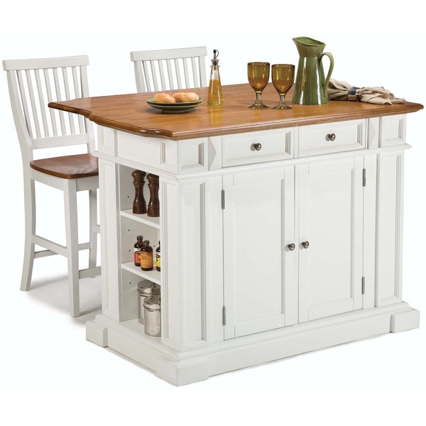 Home Styles White Distressed Oak Kitchen Island and Bar Stools