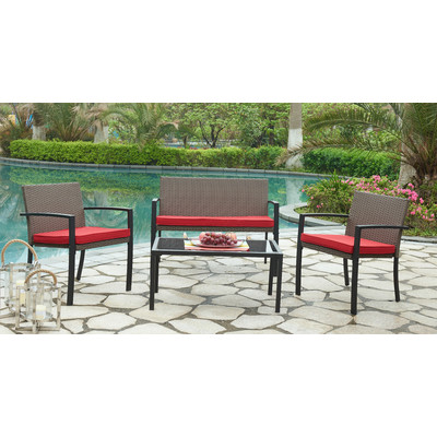 Beckham Outdoor 4 Piece Lounge Seating Group with Cushion