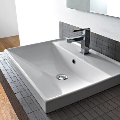 ML Square Ceramic Self Rimming Bathroom Sink with Overflow