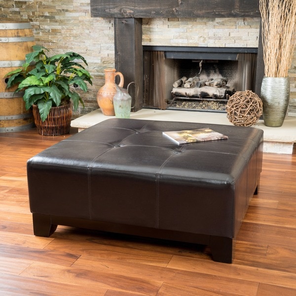 Darlington Espresso Bonded Leather Ottoman by Christopher Knight Home