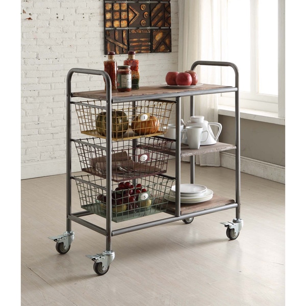 Urban Loft Collection Multicolor Metal/Wood Kitchen Trolley