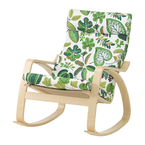 POÃ„NG rocking chair with bright green leafy patterned upholstery