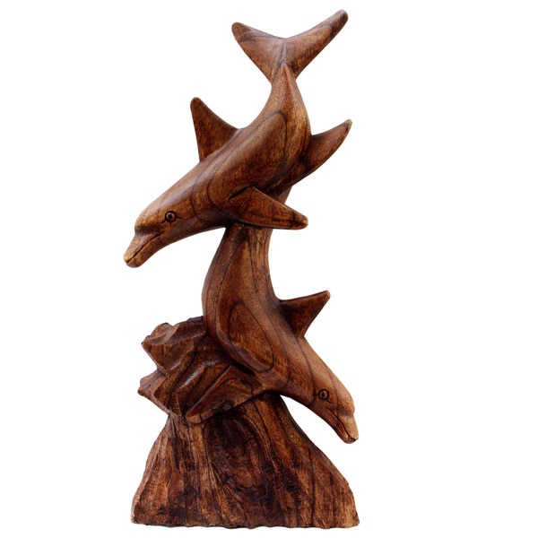 Handmade Twin Dolphin Coral Statue (Indonesia)