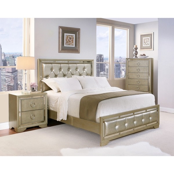 Mirrored and Leather Tufted 4-piece Queen Bedroom Set