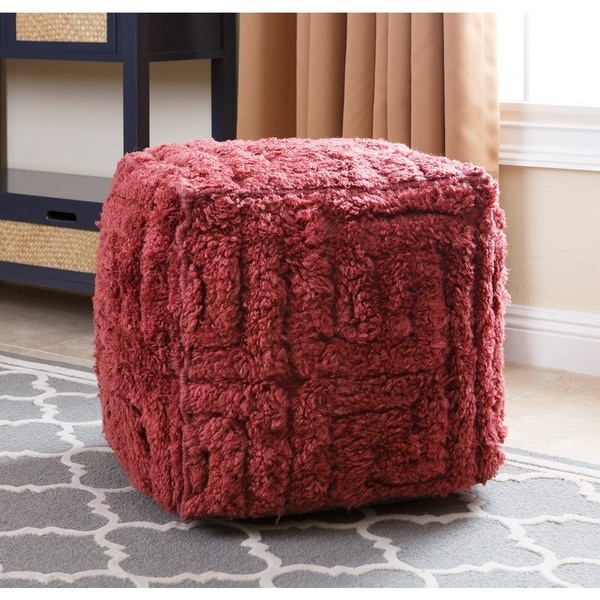 Abbyson Handmade Red Maven Geometric 18-inch Square New Zealand Wool Pouf