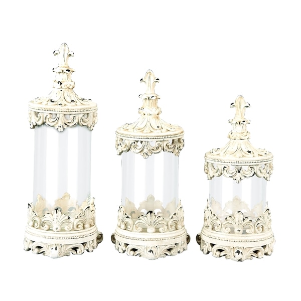 Glass and Polystone Filigree Canister Set (Set of 3)
