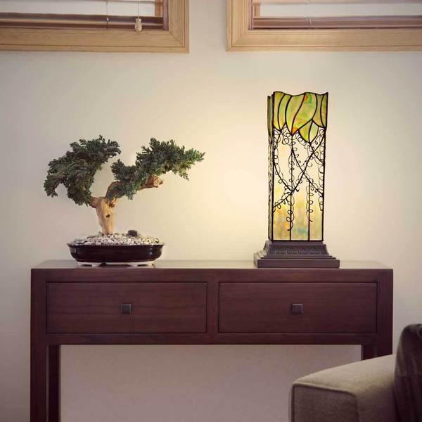 Multicolored Stained Glass and Resin Filigree Hurricane Lamp