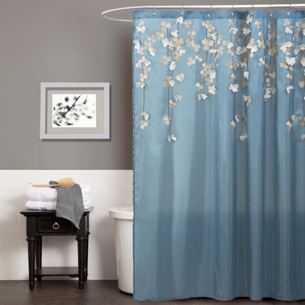 Lush Decor Flower Drops Federal Blue/ White Shower Curtain