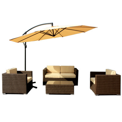 Patio Wicker 5 Piece Deep Seating Group with Cushions