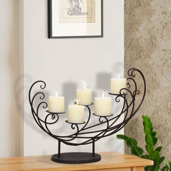 Adeco Decorative Iron Tabletop 4-Candle Pillar Scoop Sleigh Design Candle Holder