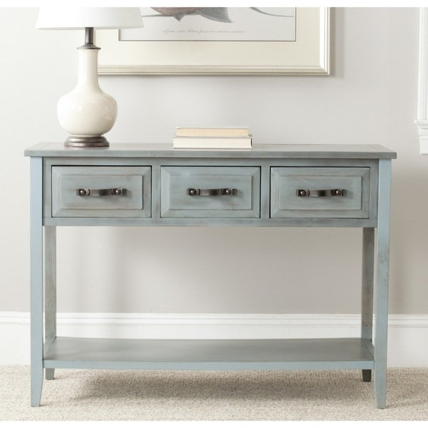 Console Distressed Pale Blue/ White Table