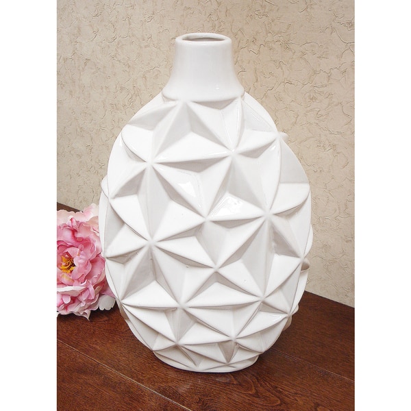  Nadia Collection White Ceramic 14-inch Vase