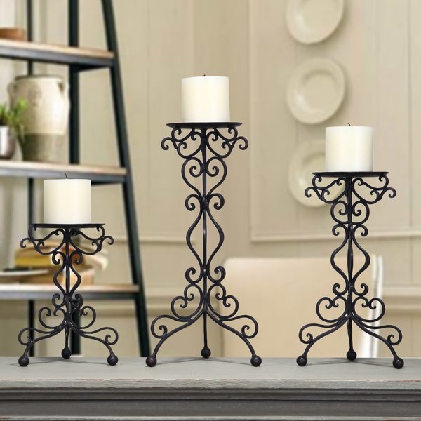  Iron Table Desk Top Candle Holders Scroll Stand (Set of 3)