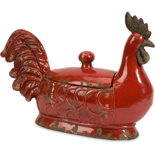 Parker Large Red Ceramic Lidded Rooster Dish