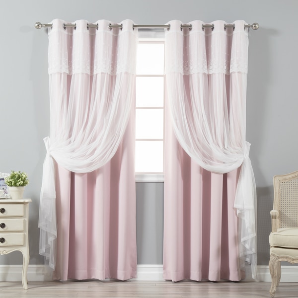  Tulle Sheer with Attached Valance and Amp Solid Curtain