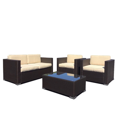Wicker 4 Piece Deep Seating Group with Cushions