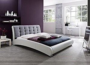 Baxton Studio Guerin Contemporary White Faux Leather Fabric Two Tone Upholstered Grid Tufted Platfor