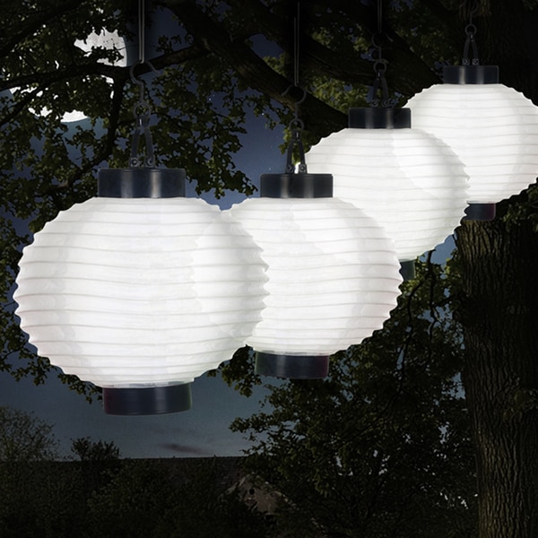 Pure Garden Outdoor Solar Chinese Lanterns - LED - Set of 4 - White