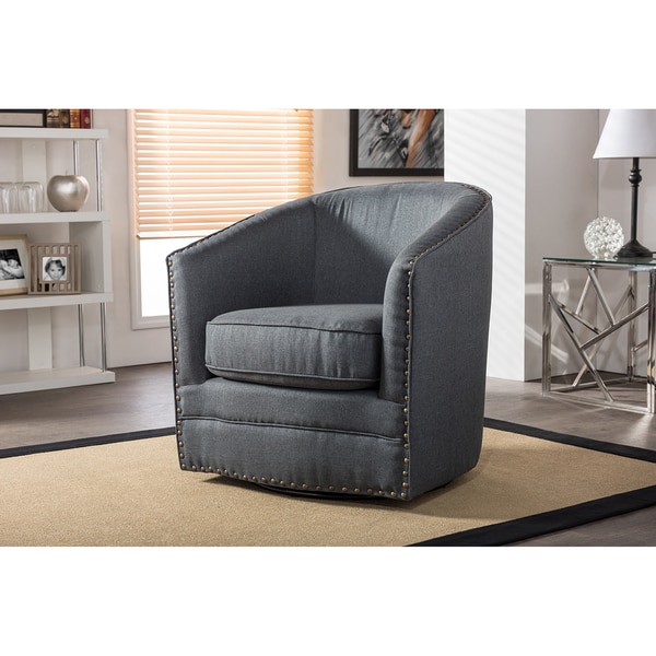 Grey Fabric Upholstered Swivel Tub Chair
