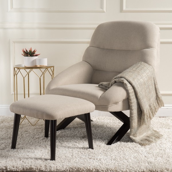 Mathias Mid-Century Fabric Accent Chair with Ottoman