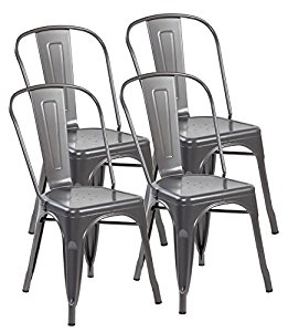 Dining Chairs with Back Set of 4 Matt Silver
