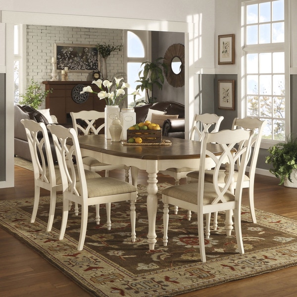 TRIBECCA HOME Shayne Country Antique Two-tone White Extending Dining Set