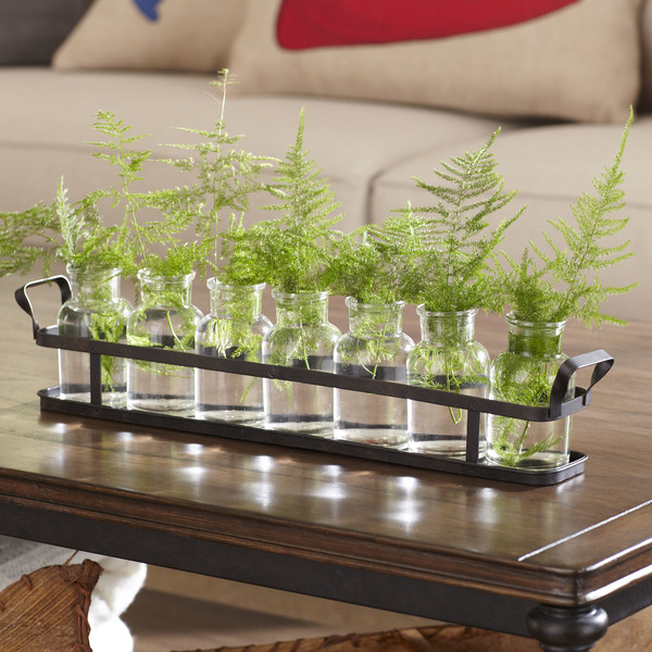 8-Piece Glass Bottle Set with Metal Tray