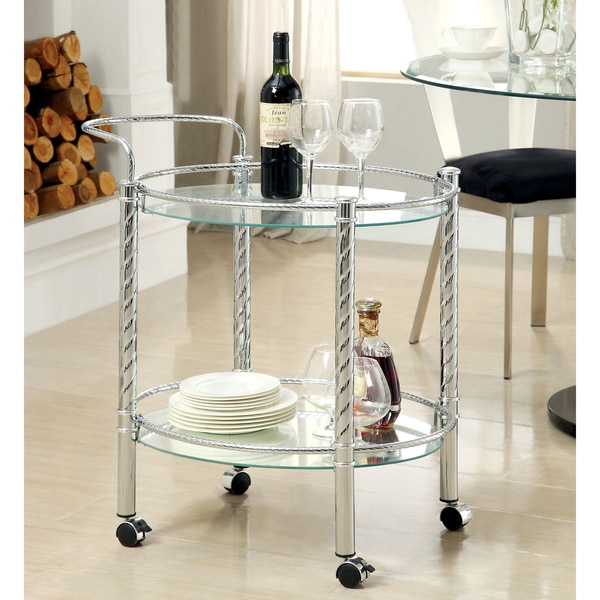 Furniture of America Clarie Contemporary Chrome 2-Shelf Serving Cart