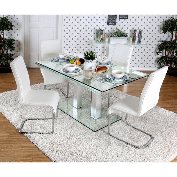 Ezreal Contemporary Tempered Glass Silver Dining Table