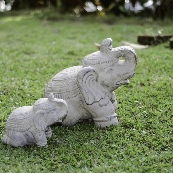 Volcanic Ash Royal Elephant Sculpture, Handmade in Indonesia