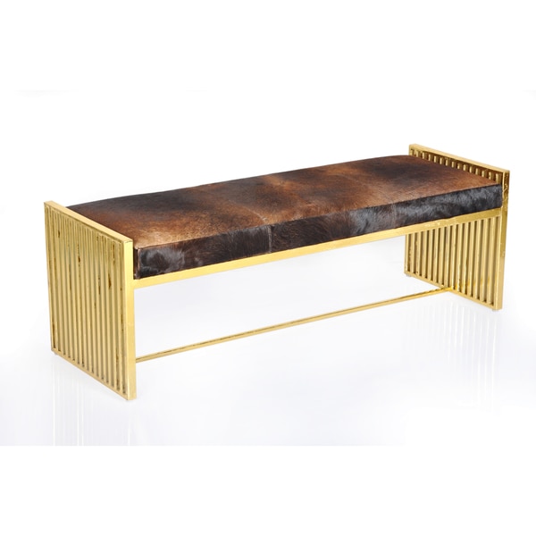 Horizon Goldtone Metal and Leather Modern Bench