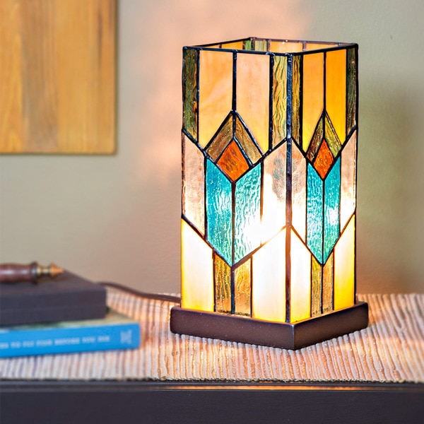  Bronze Stained Glass High Mission-style Uplight Accent Lamp