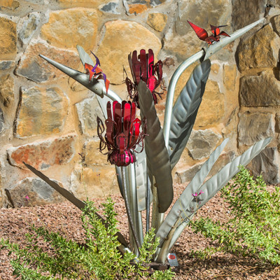 Birds of Paradise Statue with Two Torches