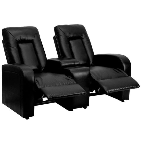 Eclipse Series 2-Seat Reclining Black Leather Theater Seating Unit with Cup Holders