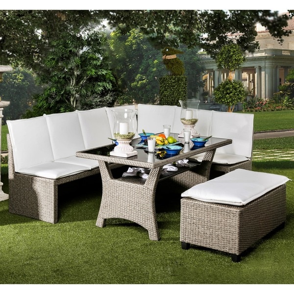 Furniture of America Stelly Grey 3-piece Outdoor Dining Set