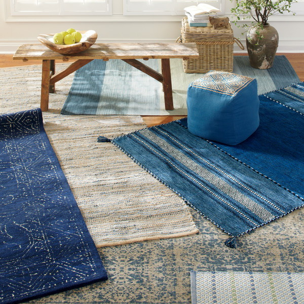 Deep blue antique-inspired, weathered look rug