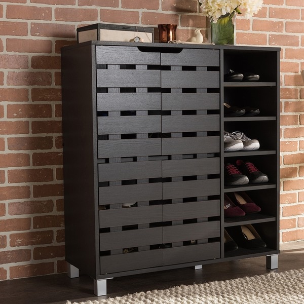 Baxton Studio Shirley Contemporary Wood 2-door Shoe Cabinet with Open Shelves