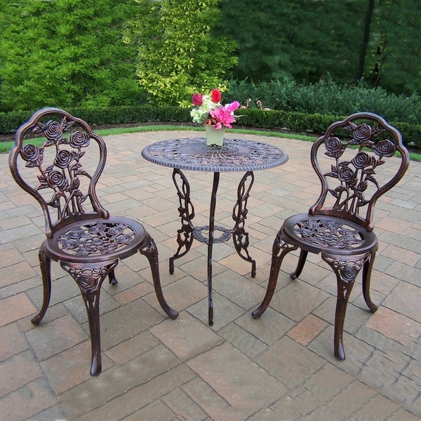 Camellia Cast Aluminum 3-piece Bistro Set with Table and 2 Chairs