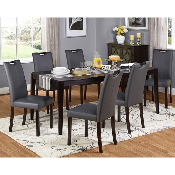 Tilo Grey Faux Leather and Wengewood 7-piece Dining Set