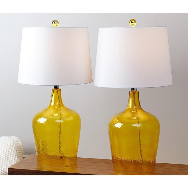 Azure Amber Glass Table Lamp Set Of 2, Azure Glass Table Lamp